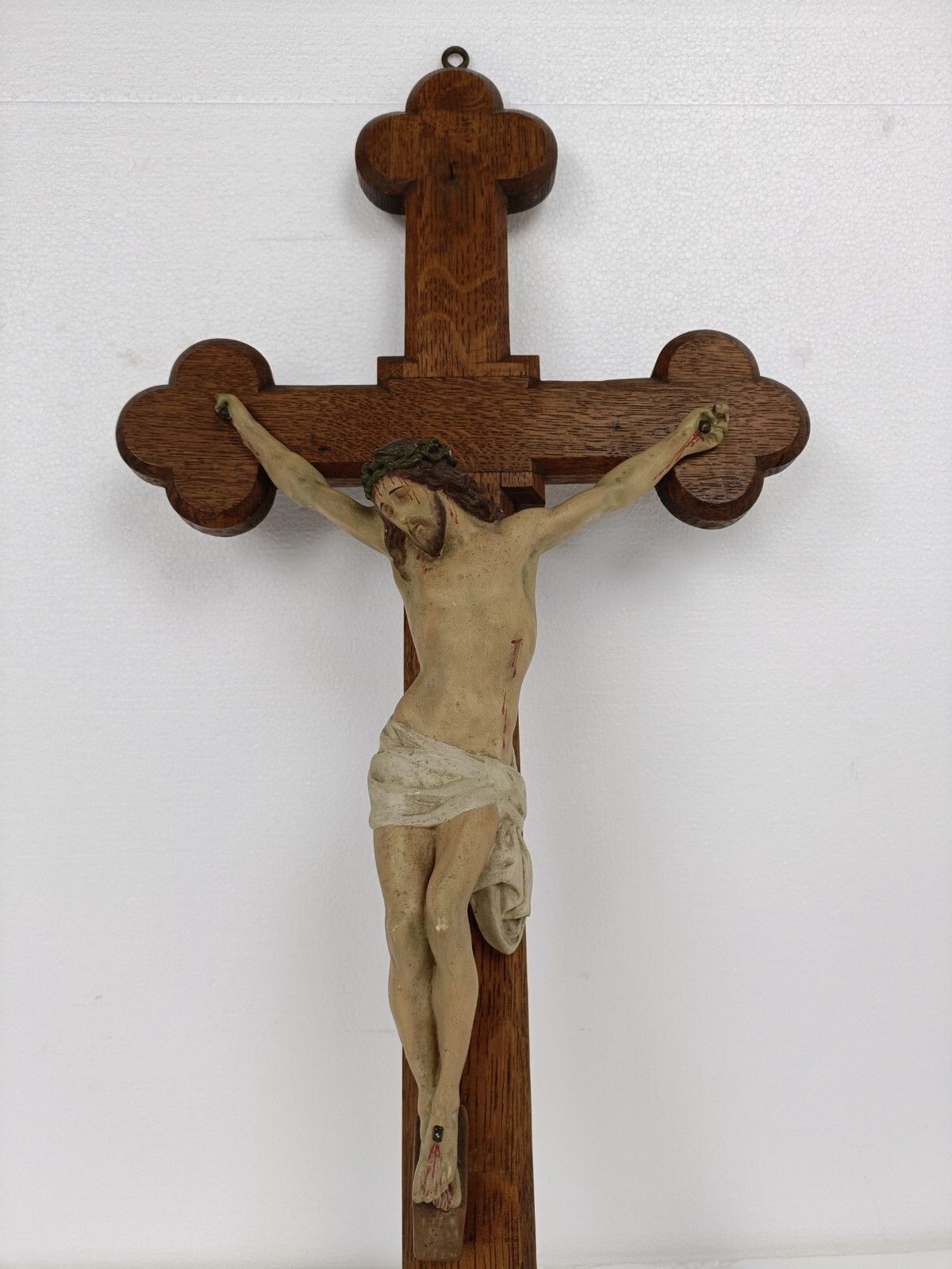 Xl Wood Hanging Church Crucifix Plaster Dramatic  Corpus Piece Of Art French photo vinterior