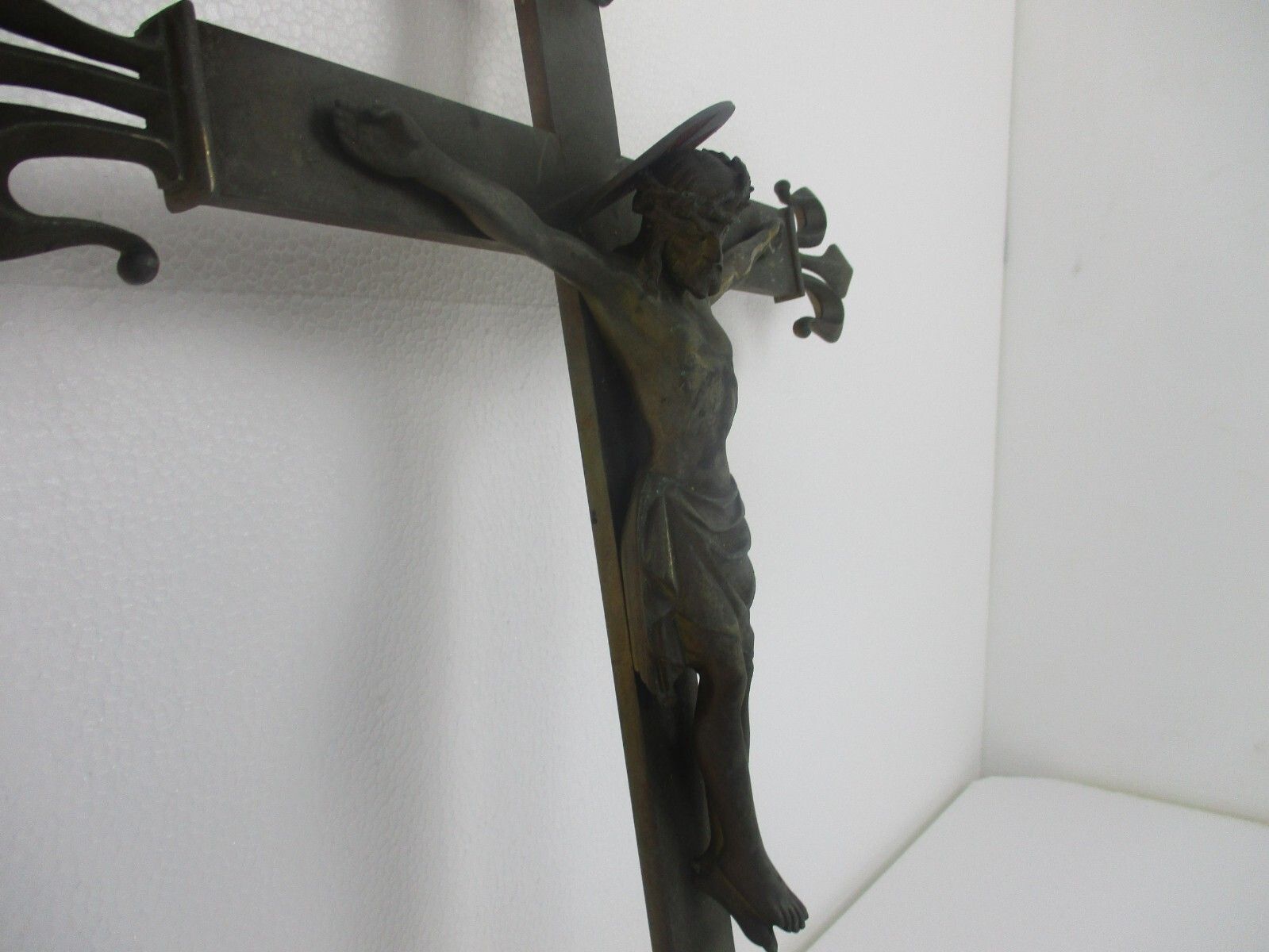 Large  Hanging Wall Crucifix Completely Brass Corpus French Fleur De Lis Chapel photo 278.0
