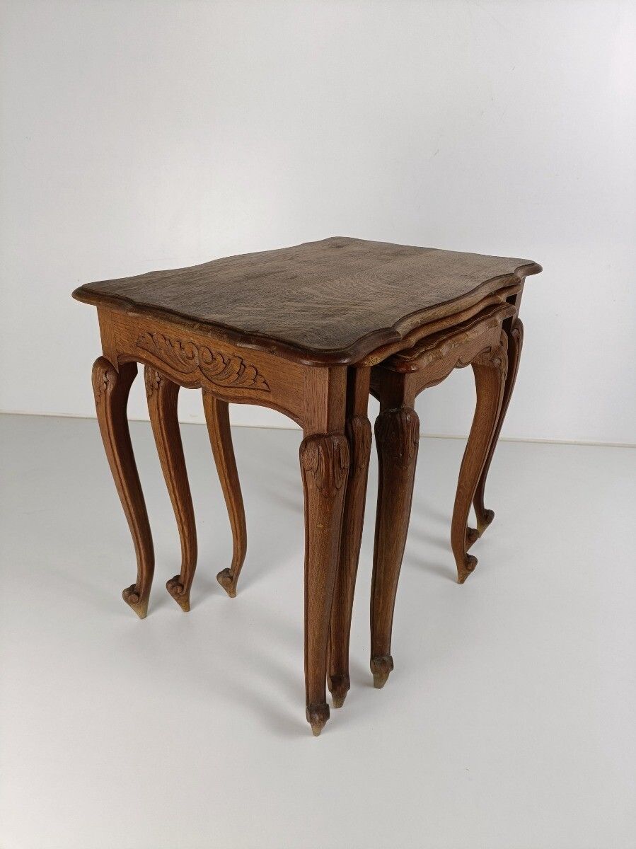 Set Of 3 Wood Stacking Nesting Tables Louis XV Style  Mid Century Modernist Orna photo Furniture