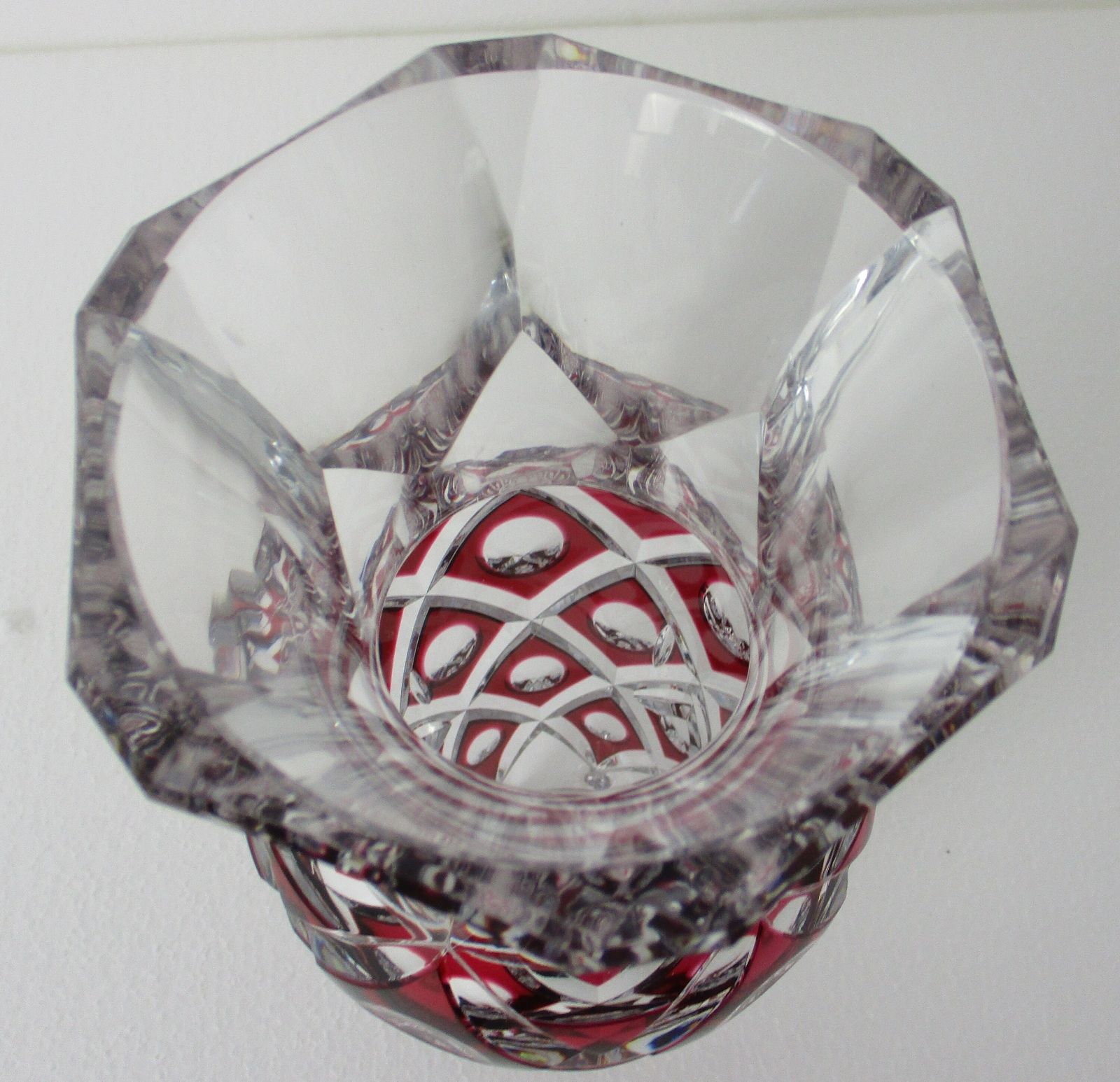 Val St Lambert Crystal Vase Cut To Clear Cranberry Charles Graffart 1950s Extrem photo for sale