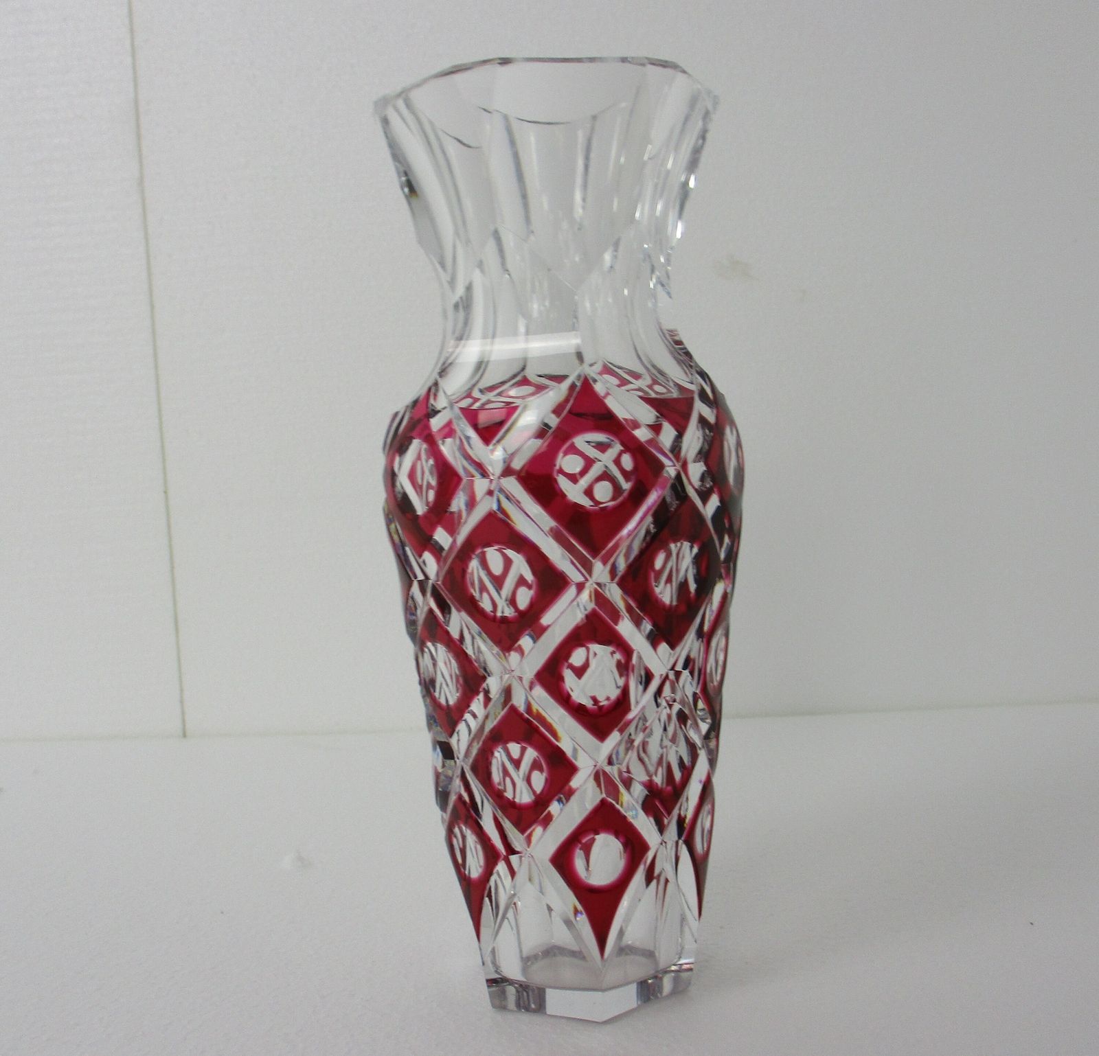 Val St Lambert Crystal Vase Cut To Clear Cranberry Charles Graffart 1950s Extrem photo 485.0