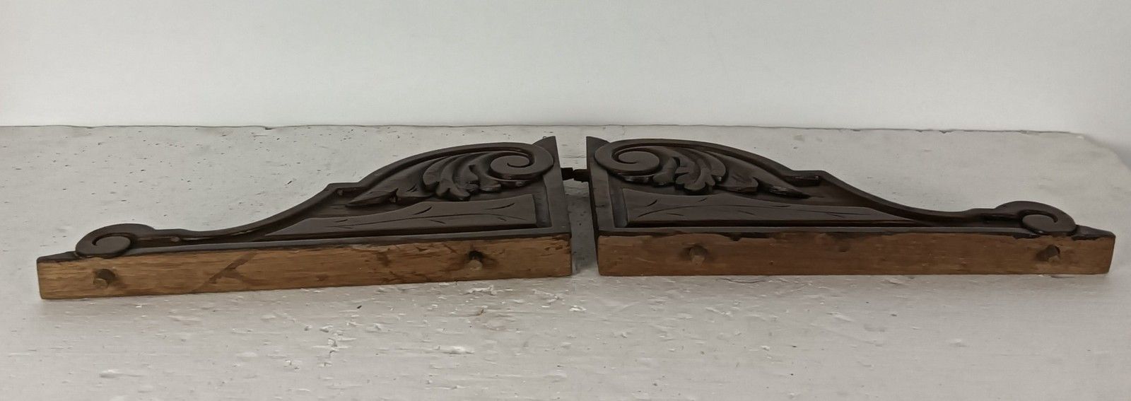 Pair Corbels Hand Carved Wood Pediment Antique Ornate Finial Architectural Finia photo Home Decor