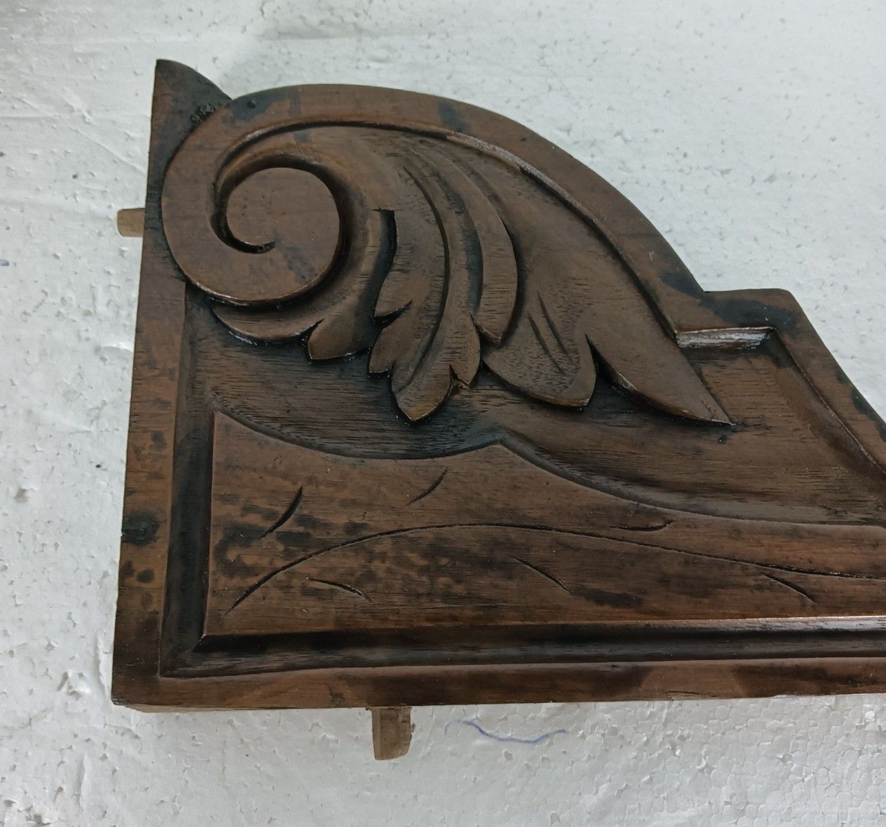 Pair Corbels Hand Carved Wood Pediment Antique Ornate Finial Architectural Finia photo vinterior