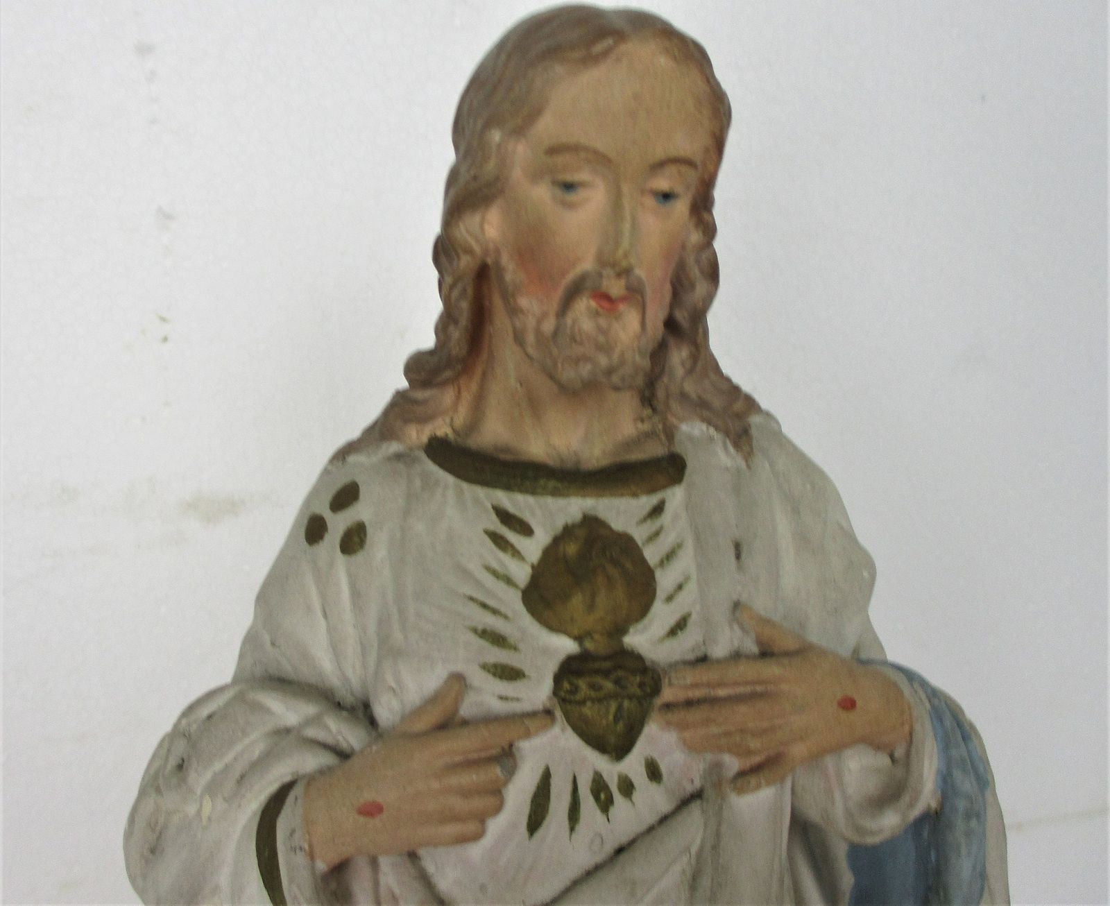 Antique Statue Jesus Christ Savior Sacred Heart Neo Gothic 1900s Plaster 15.94&Q photo furniture