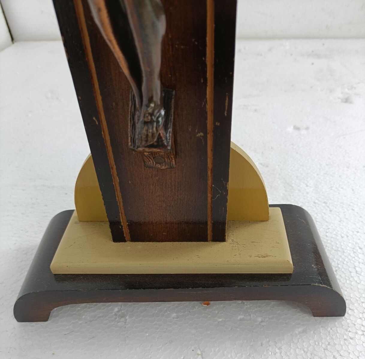 Art Deco Standing Crucifix Two Toned Wood Cross Jesus Christ Antique Beautiful photo vinterior