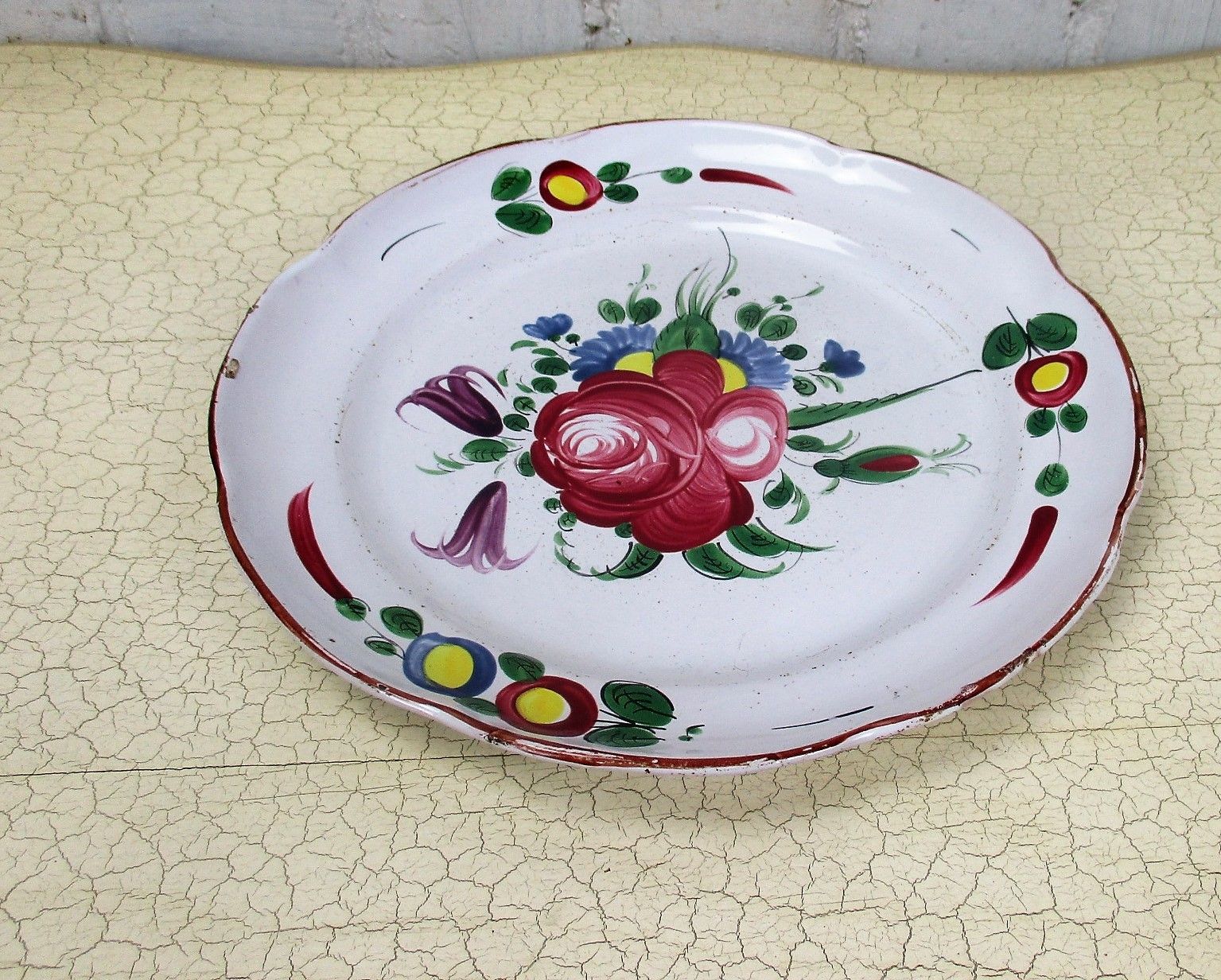 Antique French Faience Strasbourg Platter Luneville Flowers 18th 19th C 9.05" photo furniture