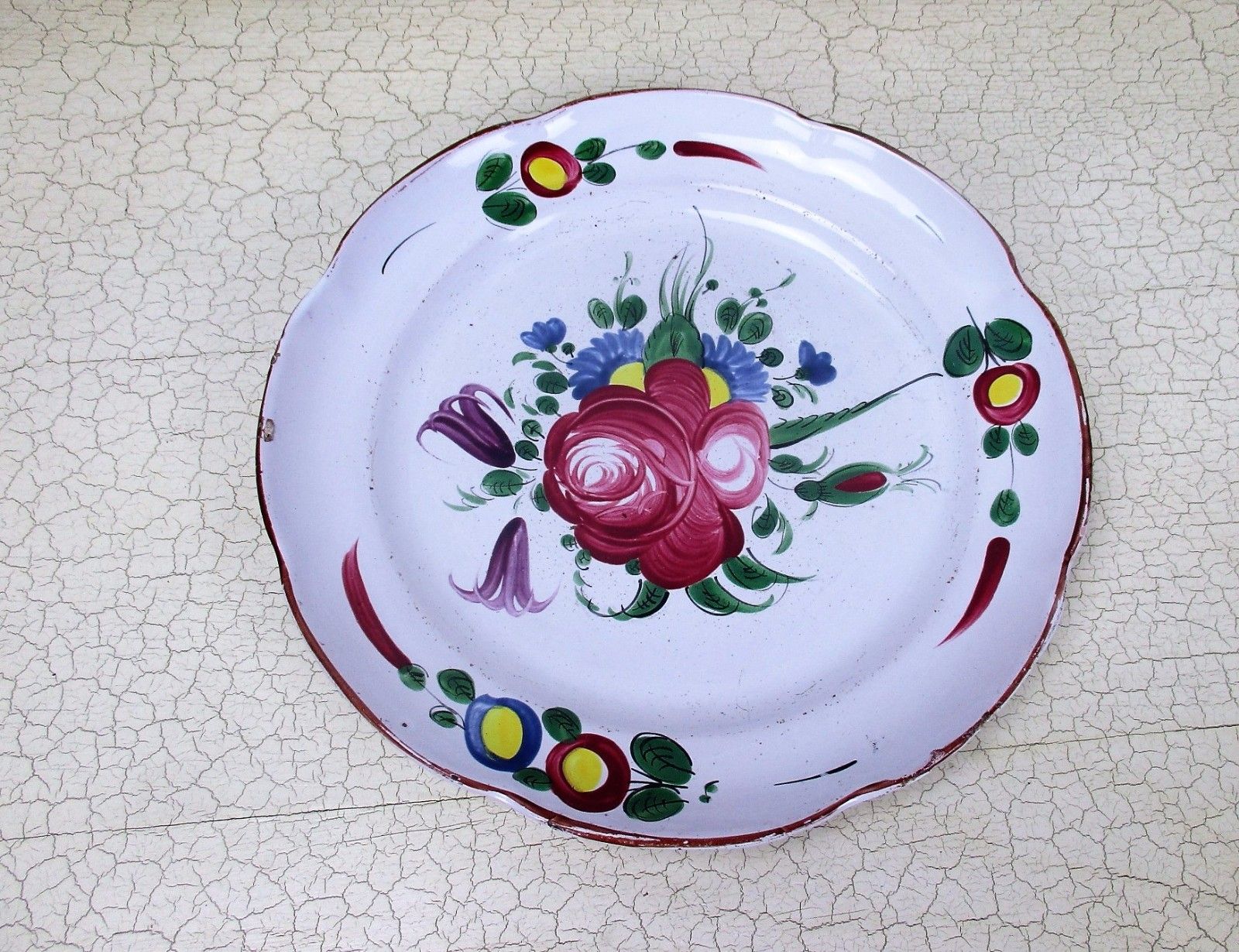 Antique French Faience Strasbourg Platter Luneville Flowers 18th 19th C 9.05" photo for sale