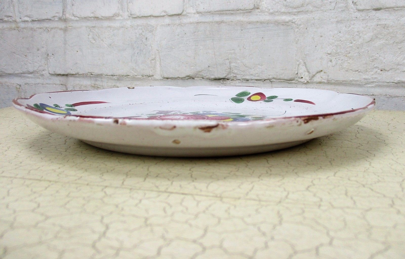 Antique French Faience Strasbourg Platter Luneville Flowers 18th 19th C 9.05" photo Home Decor