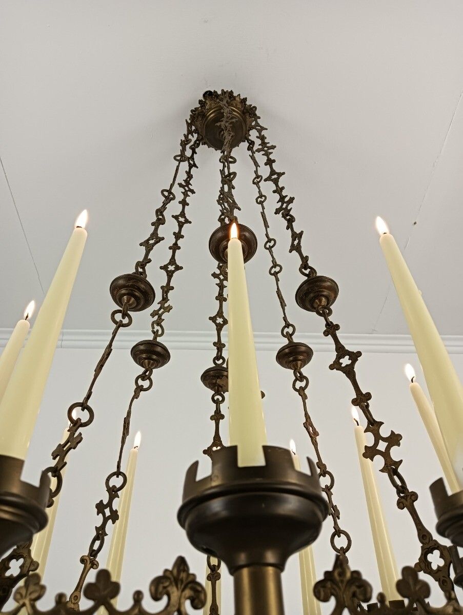 Antique Gothic Chandelier Bronze Xl 19th Century 12 Candles Not Electrified Very photo vintage