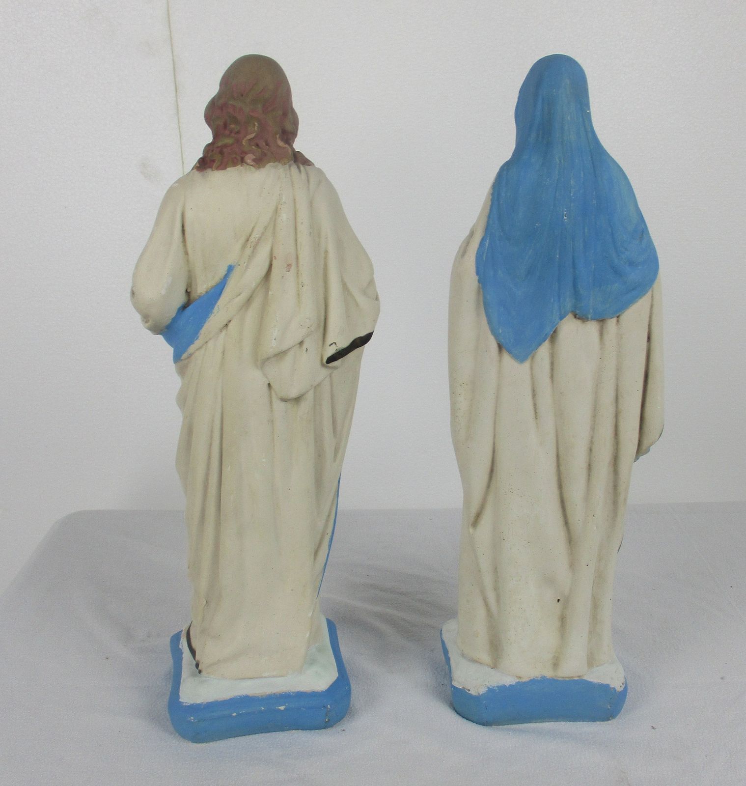Pair Antique Statues  Jesus Christ Savior Sacred Heart Virgin Mary Madonna photo vinterior