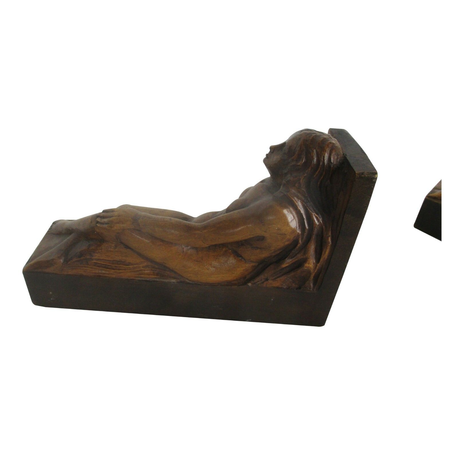 Two Gorgeous Hand Carved Wood Bookends Female Nudes Pieces Of Art photo buy