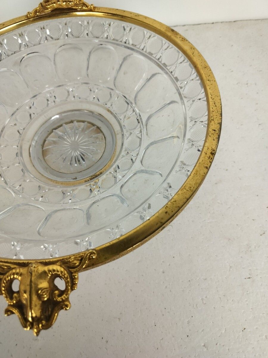Vintage Stylish Dish Centerpiece Crystal Brass Handles Ramsheads photo furniture