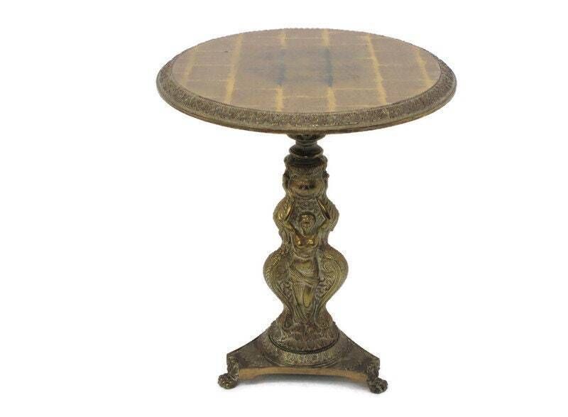 Three Graces Ornate Brass Pedestal Table Plant Stand Side Wine Coffee Table Holl