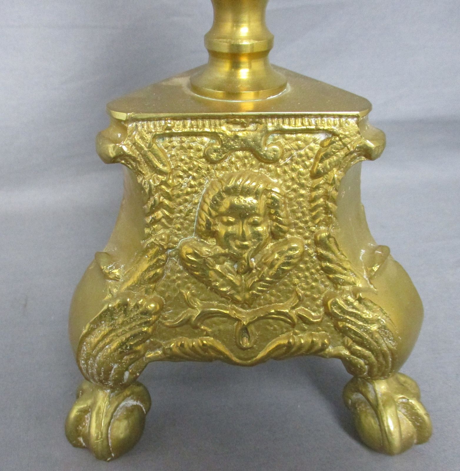 Gothic Large Candle Stick Candle Holder Brass Angel Faces Twisted Stem Gorgeous photo furniture