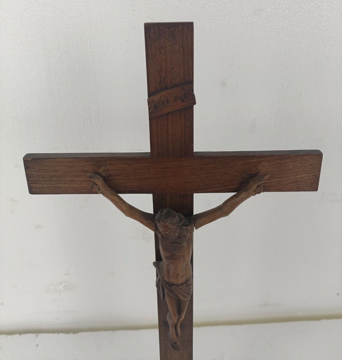 Standing Crucifix Cross Hand Carved Wood  Art Piece Corpus French Magnificent photo furniture