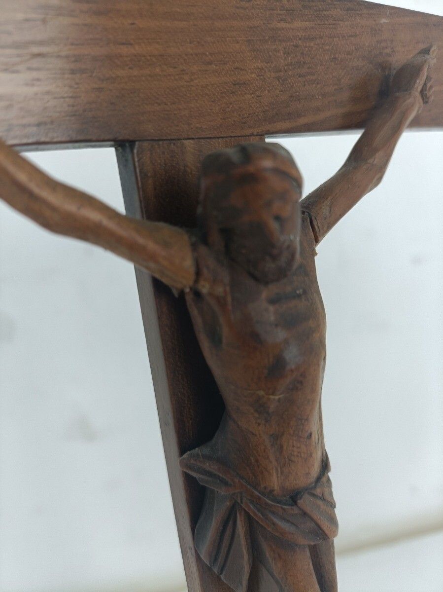 Standing Crucifix Cross Hand Carved Wood  Art Piece Corpus French Magnificent photo buy