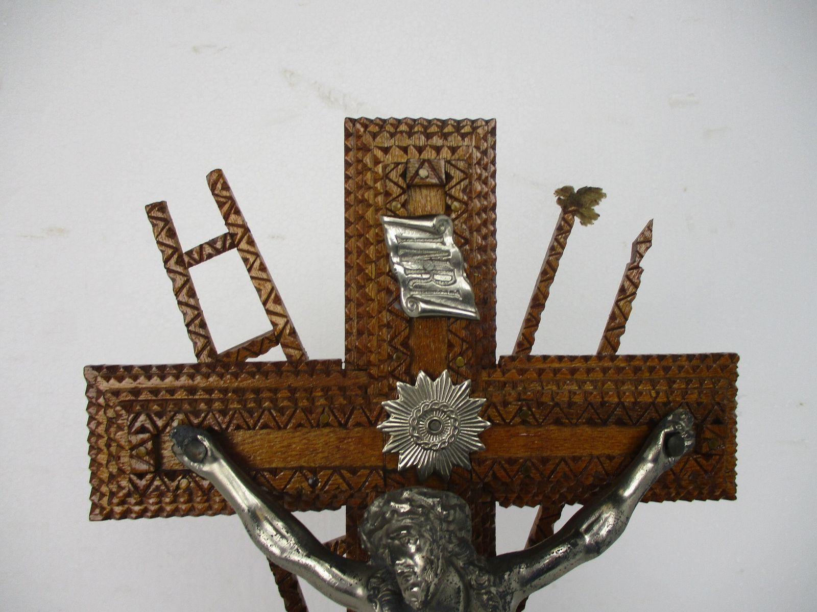 Standing Crucifix Corpus Christi Hand Carved Wood Bisque Angels Folk Art Angels photo furniture
