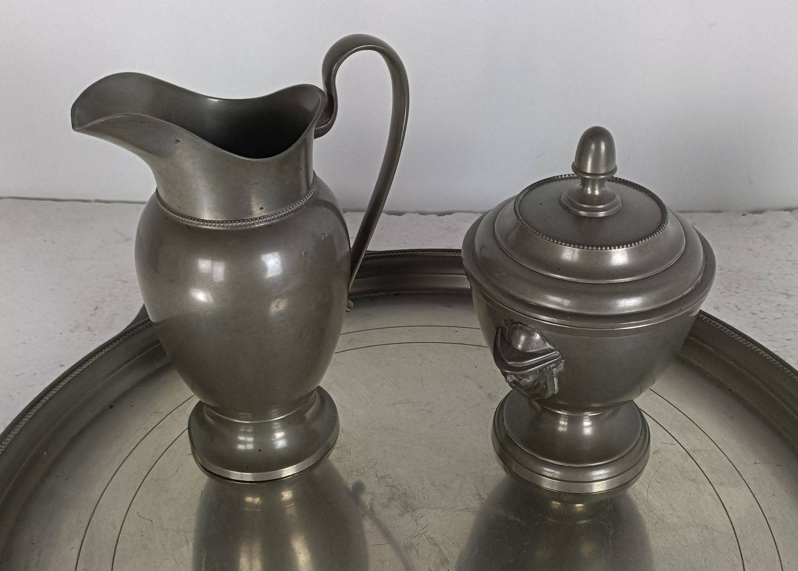 Antique Art Deco Tea Coffee Set Robert Pompe Design Belgium Pewter 5 Pcs Marked photo Home Decor