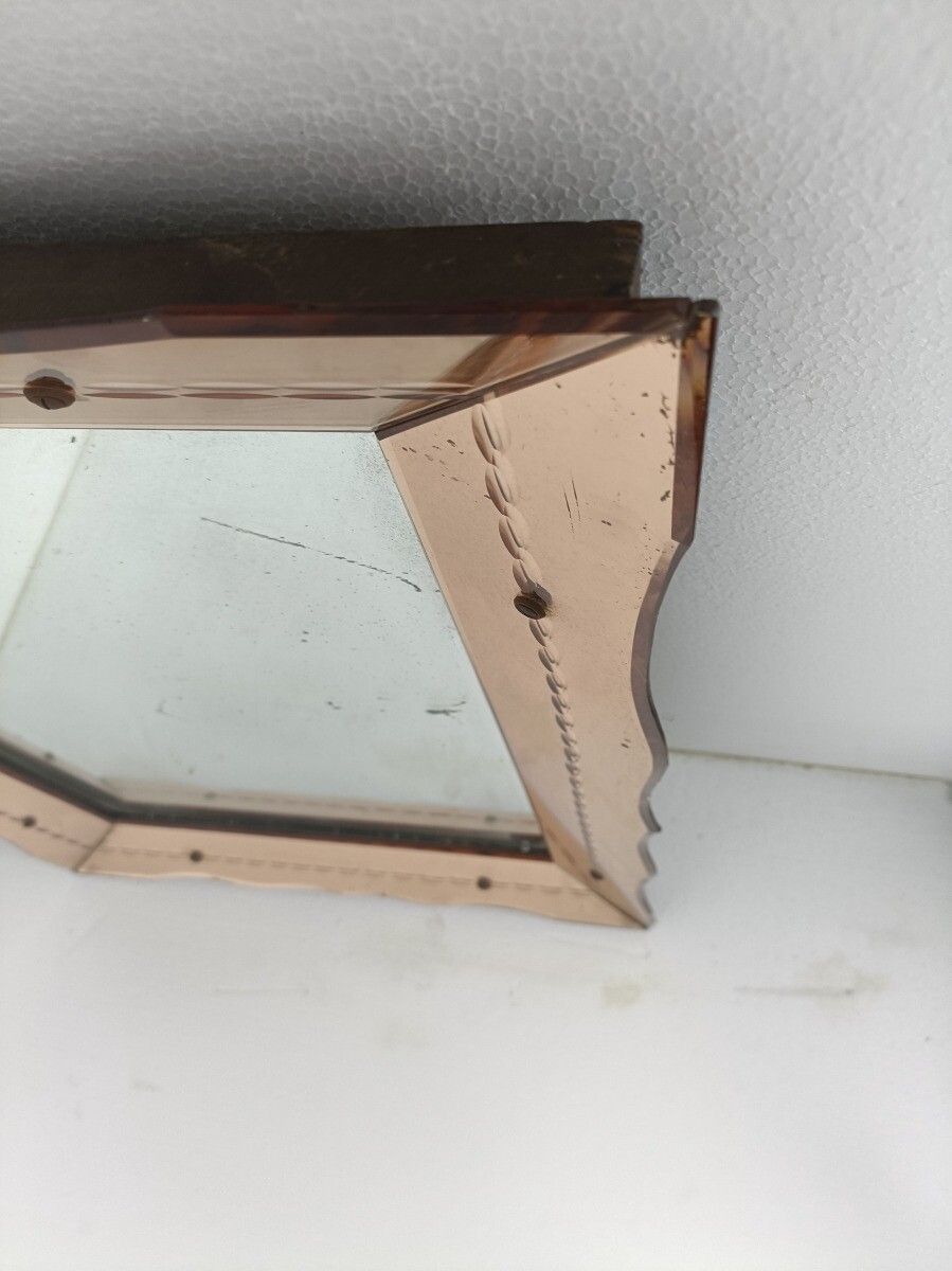 Large Art Deco Nouveau Wall Hanging Ornate Mirror Vanity Dresser Clear Etched Pi photo buy