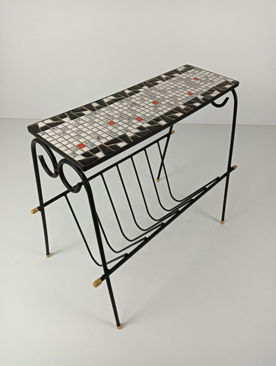 Vintage Wrought Iron Mid Century Magazine Rack Newspaper Basket Side Table Mosai photo 283.0