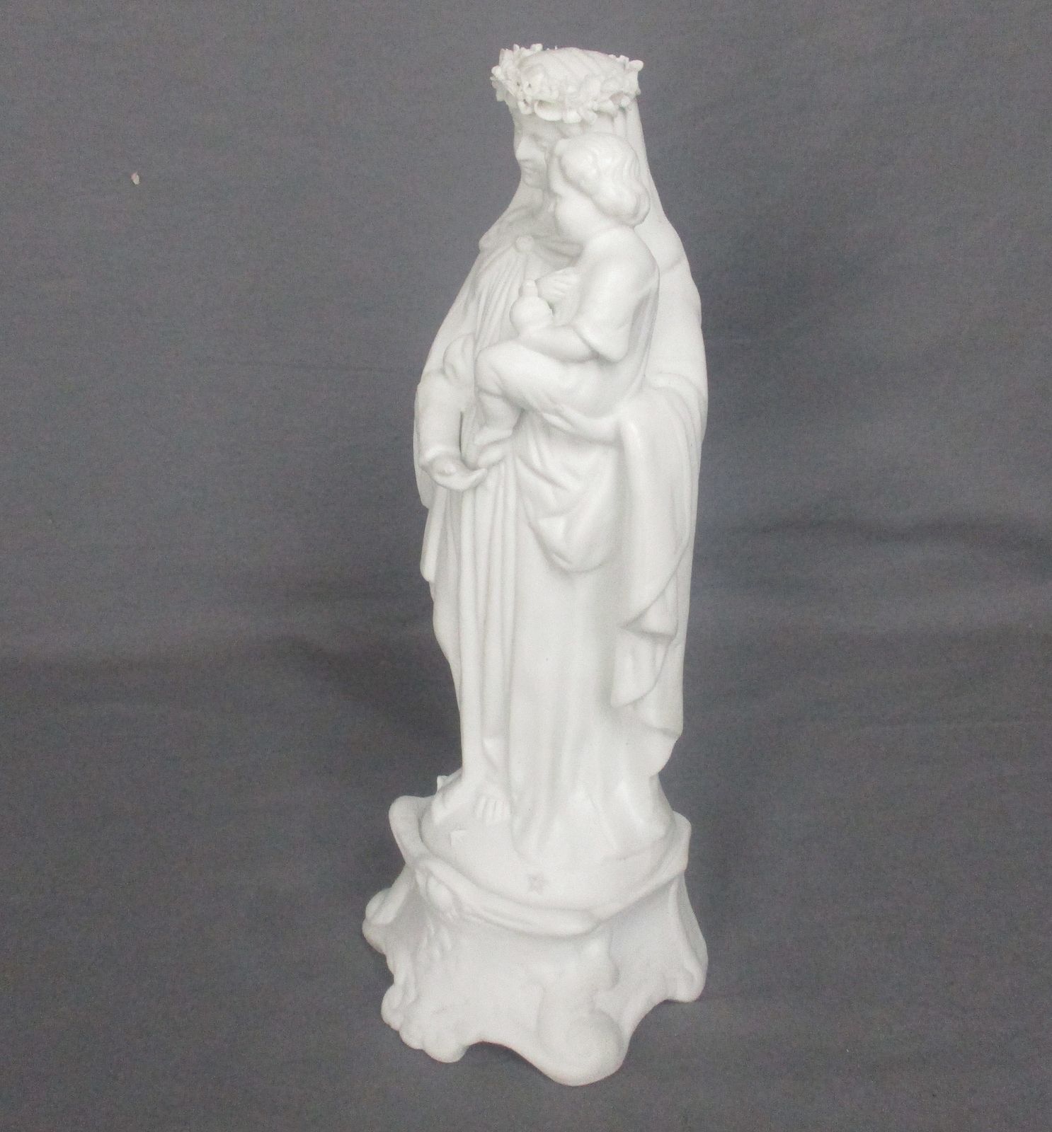 Antique Bisque Porcelain Statue Figurine Virgin Mary Madonna With Infant Jesus F photo vinterior