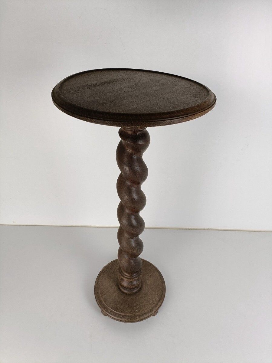 Barley Twist Hand Carved Twisted Wood Pedestal Plant Stand Vintage Barn Style Si photo furniture