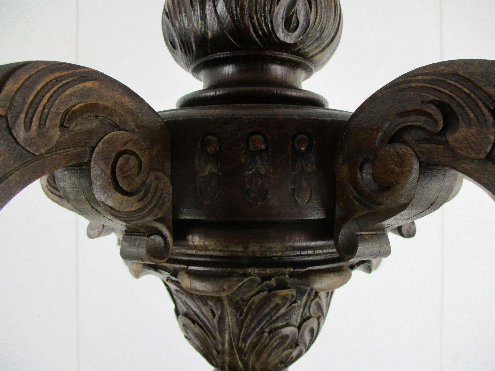 Hand Carved Wooden Chandelier Ornate 6 Arm Lights Mid Century Farmhouse Barn Sty photo vintage
