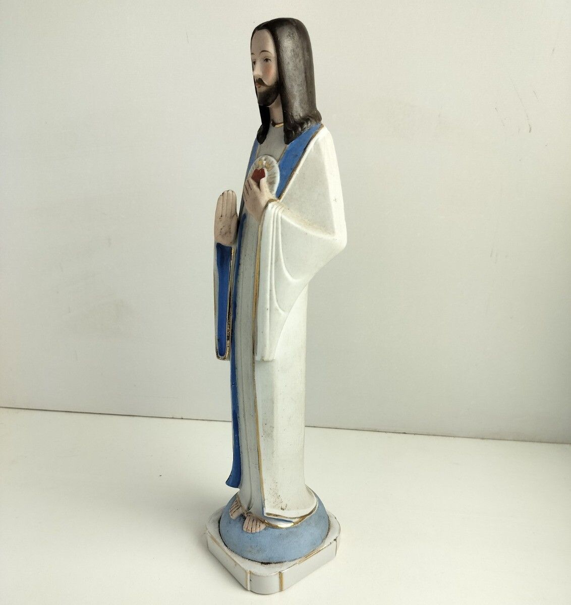 Porcelain Statue Jesus Christ Saviour Holy Sacred Heart Vintage Bisque photo 101.0