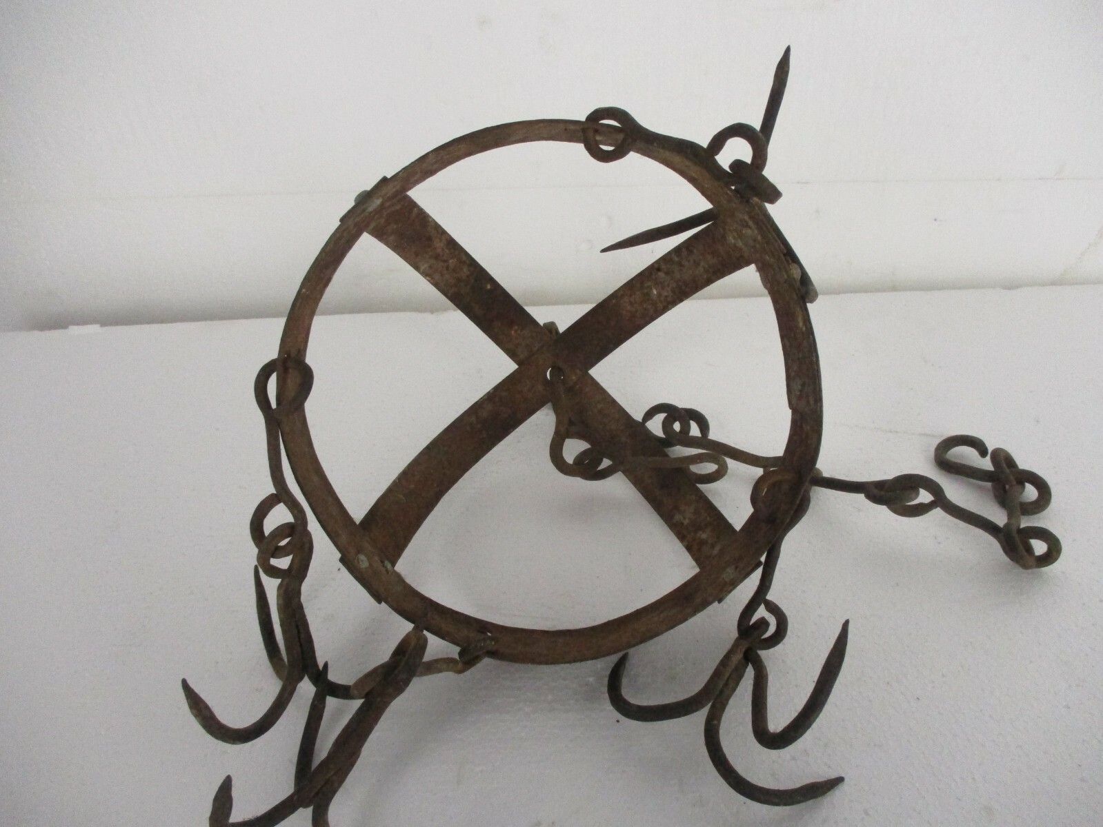 Antique Hanging Butcher Rack Cast Wrought Iron 4 Hooks French 18th C Barn Style photo buy