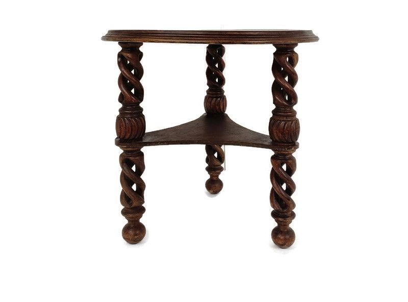 Open Barley Twist Wooden Side Display Coffee Table Pedestal Plant Stand