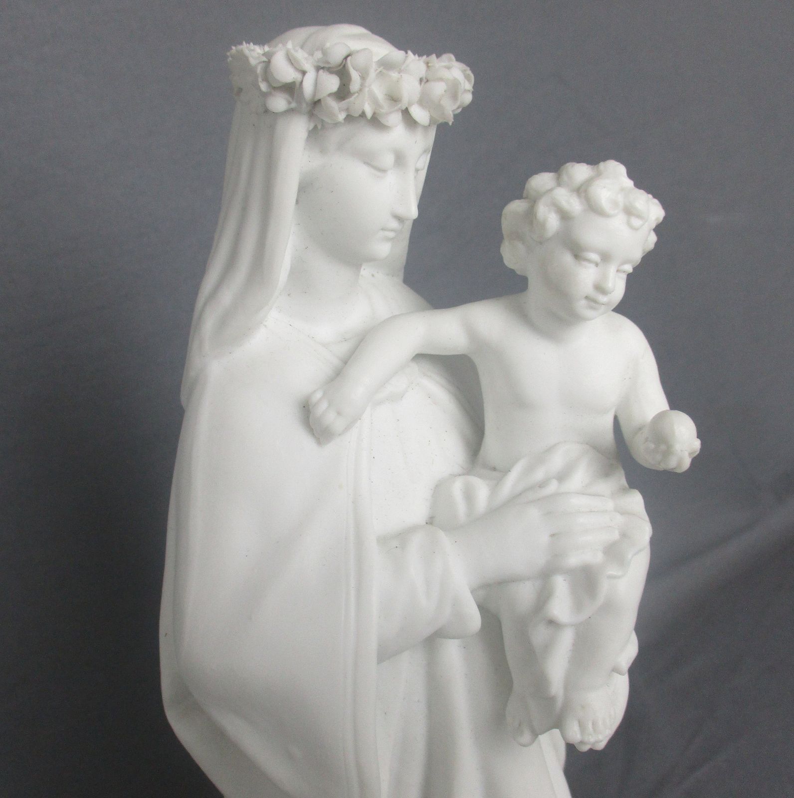 Antique 1900 Bisque Statue Virgin Mary Our Lady Madonna Infant Jesus Exquisite photo for sale