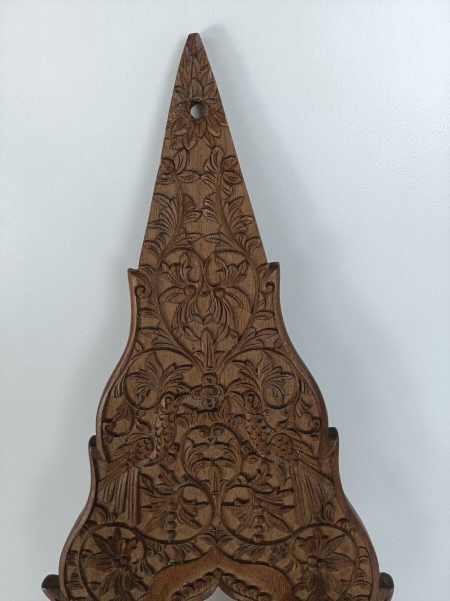 Ornate Hand Carved Wood Wooden Wall Rack Letter Box Modernist Vintage photo for sale