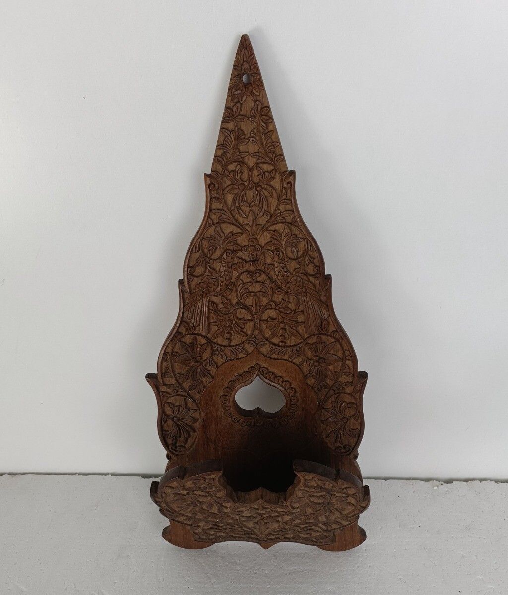 Ornate Hand Carved Wood Wooden Wall Rack Letter Box Modernist Vintage photo vinterior