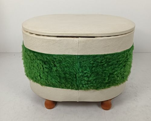 Vintage Retro Sewing Box Basket Worker Green Fabric White Plastic Quilting Knitt photo Home Decor