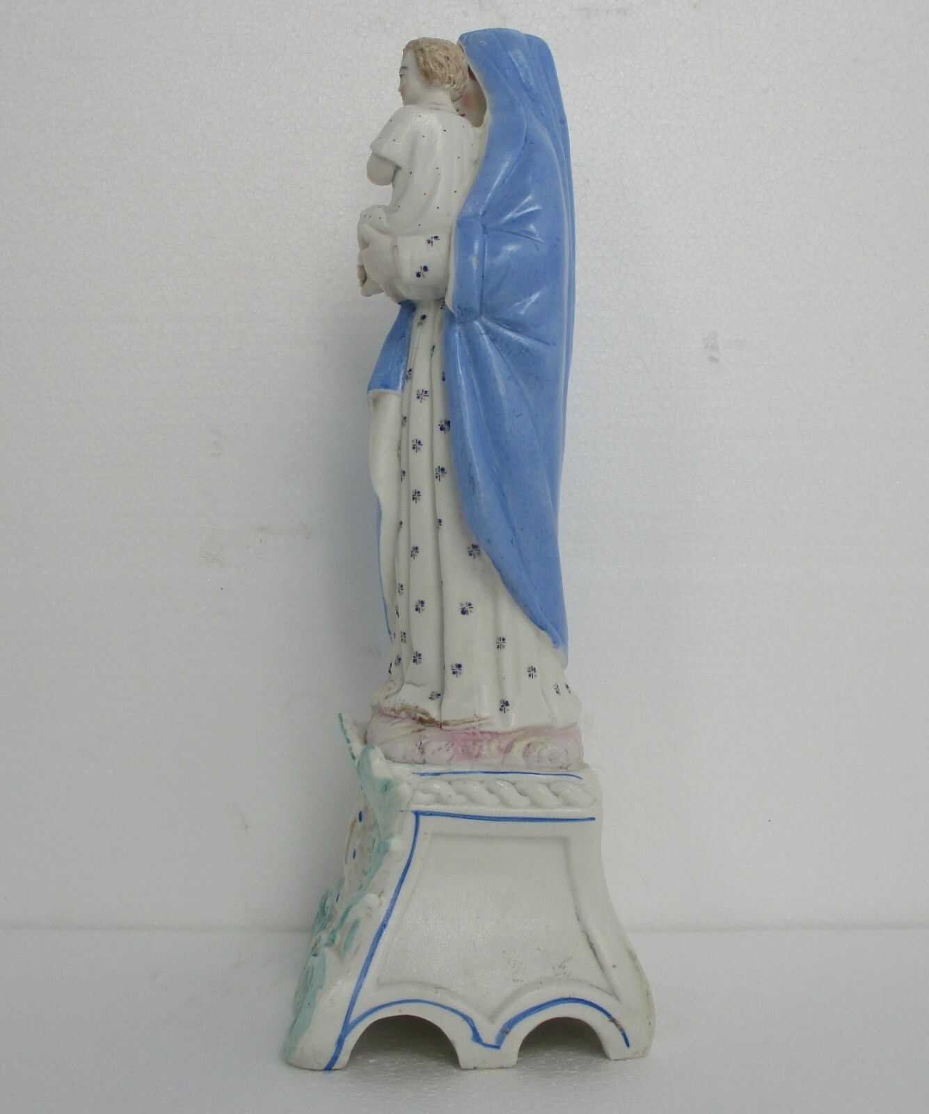 French Antique  Bisque Statue Virgin Mary Lady Madonna Infant Polychrome 15.94" photo for sale