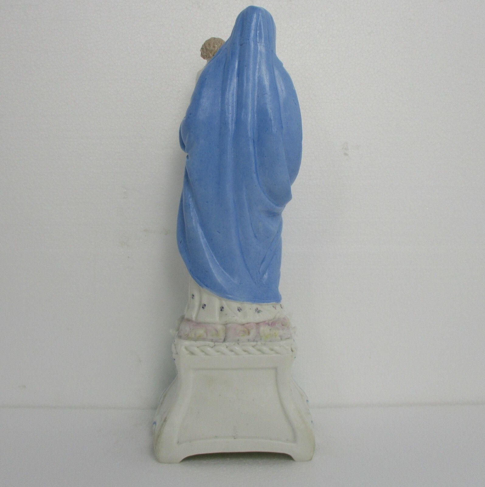 French Antique  Bisque Statue Virgin Mary Lady Madonna Infant Polychrome 15.94" photo Art