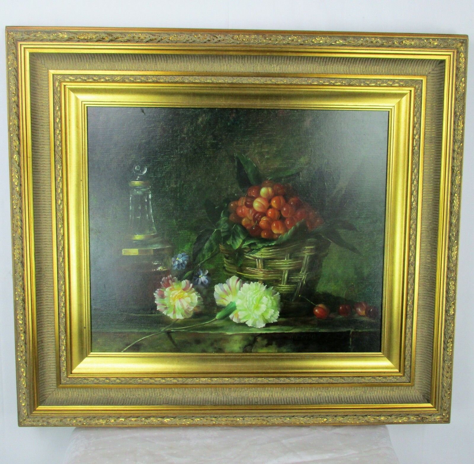 Large Oil Painting  Canvas Framed Gorgeous Frame Signed Still Life Bouquet photo furniture