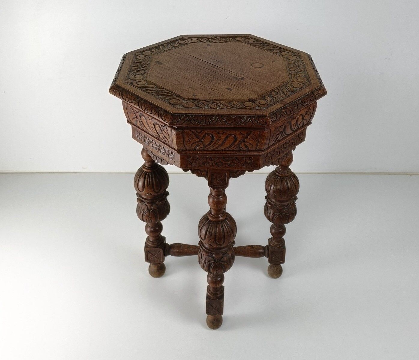 Exquisite Side Table Antique 19th Century Octagonal Hand Carved Ornate Wood photo furniture
