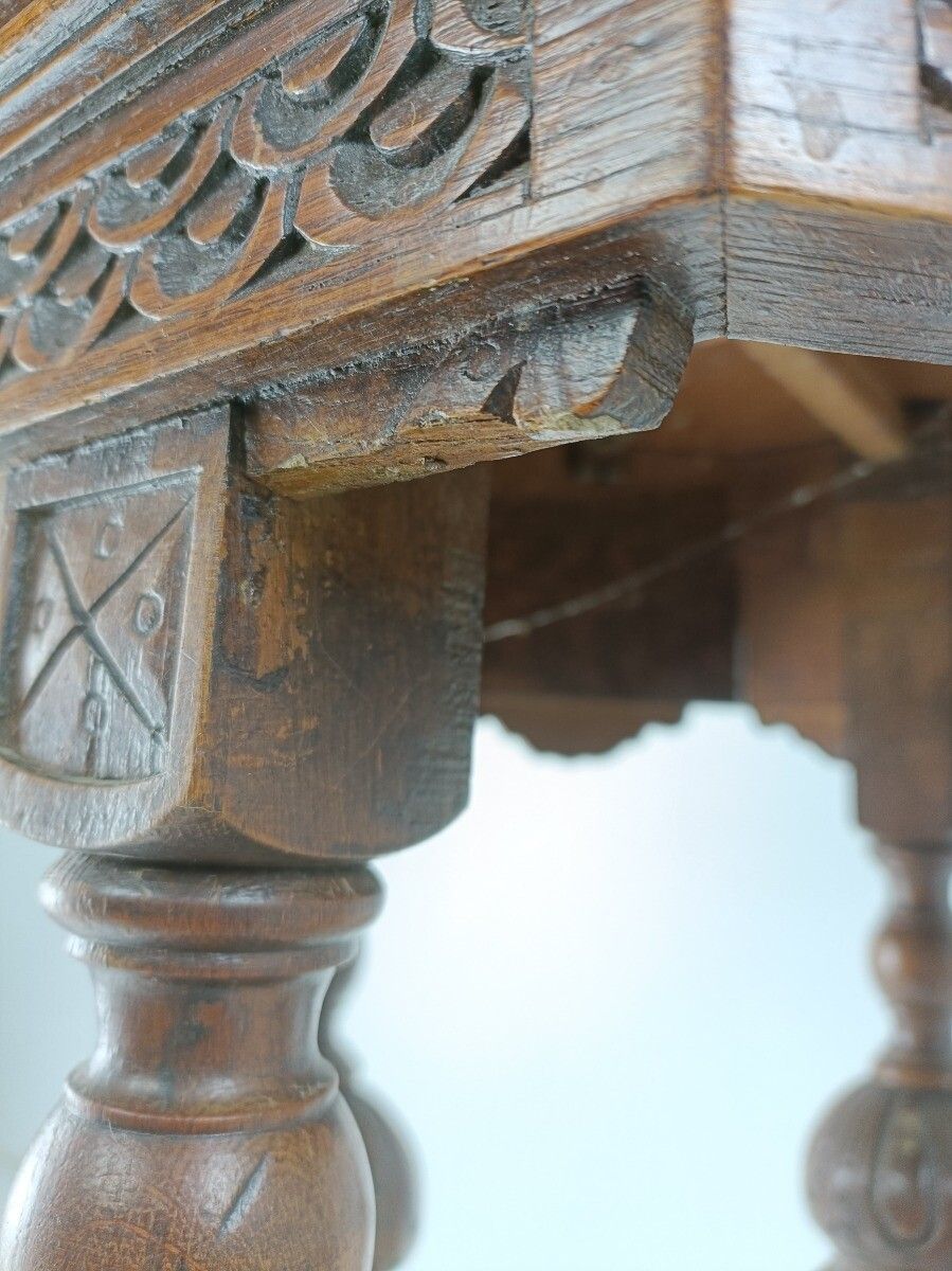 Exquisite Side Table Antique 19th Century Octagonal Hand Carved Ornate Wood photo vintage