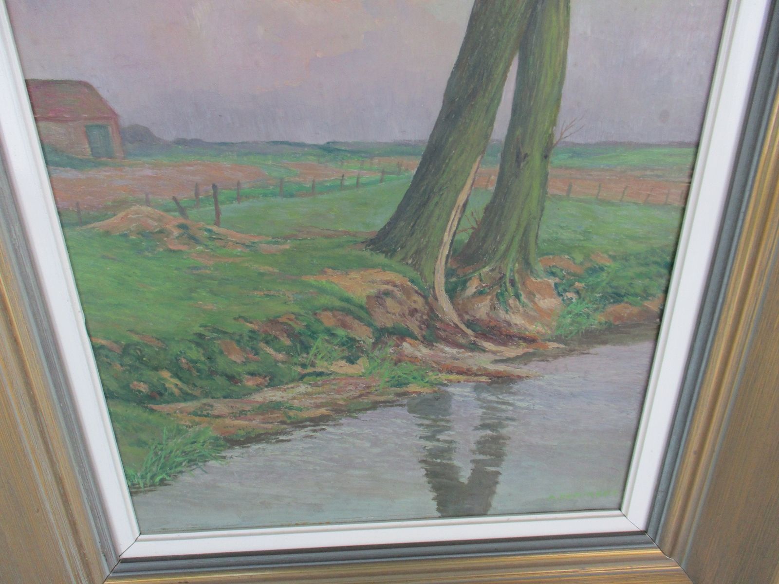 Beautiful Oil Painting On Canvas  Framed  Landscape Trees Lovely 60s photo for sale