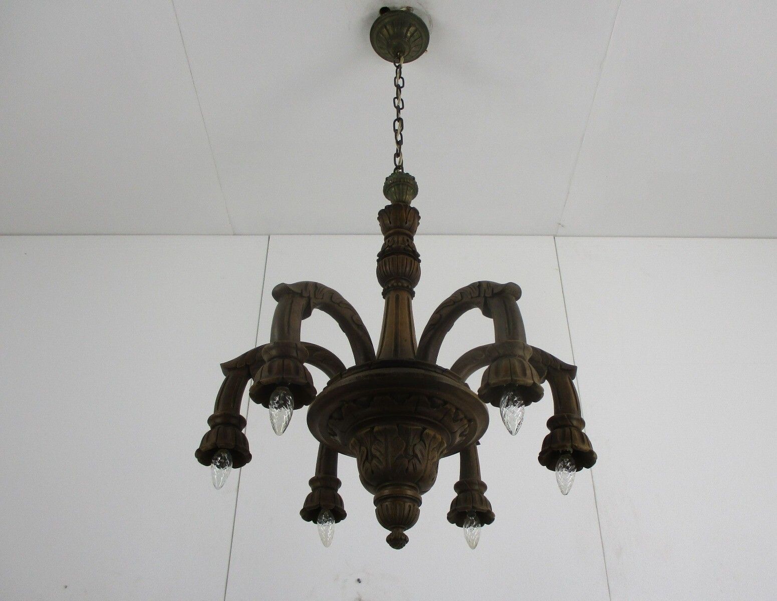 Hand Carved Wooden Spider Chandelier Ornate 6 Arm Lights Barn Country Farmhouse photo Lighting