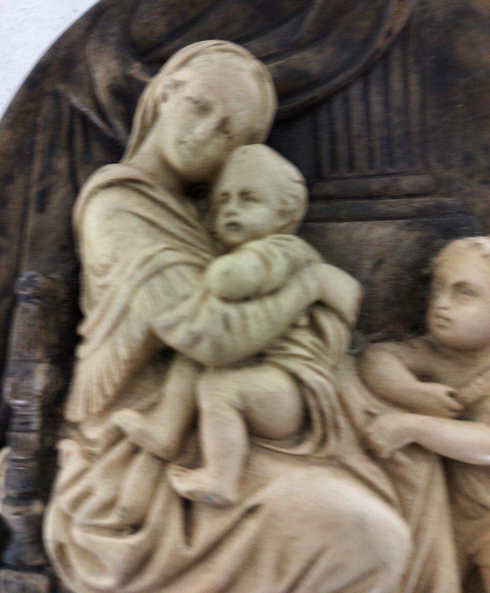 La Vierge A La Chaise Plaster Wall Hanging Virgin Mary Infant Jesus John The Bap photo 57.0