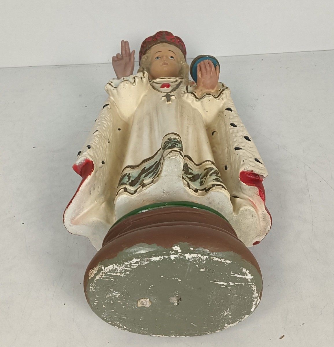 photo for sale Xl Statue Infant Of Prague Infant Jesus Santo Nino Plaster Hand Painted  Antique