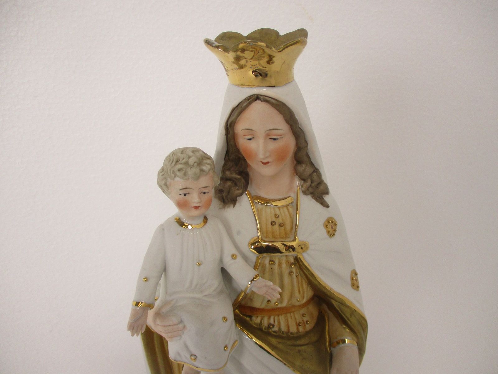 Antique Porcelain Bisque Statue Virgin Mary Our Lady Madonna Infant Jesus  Orang photo furniture