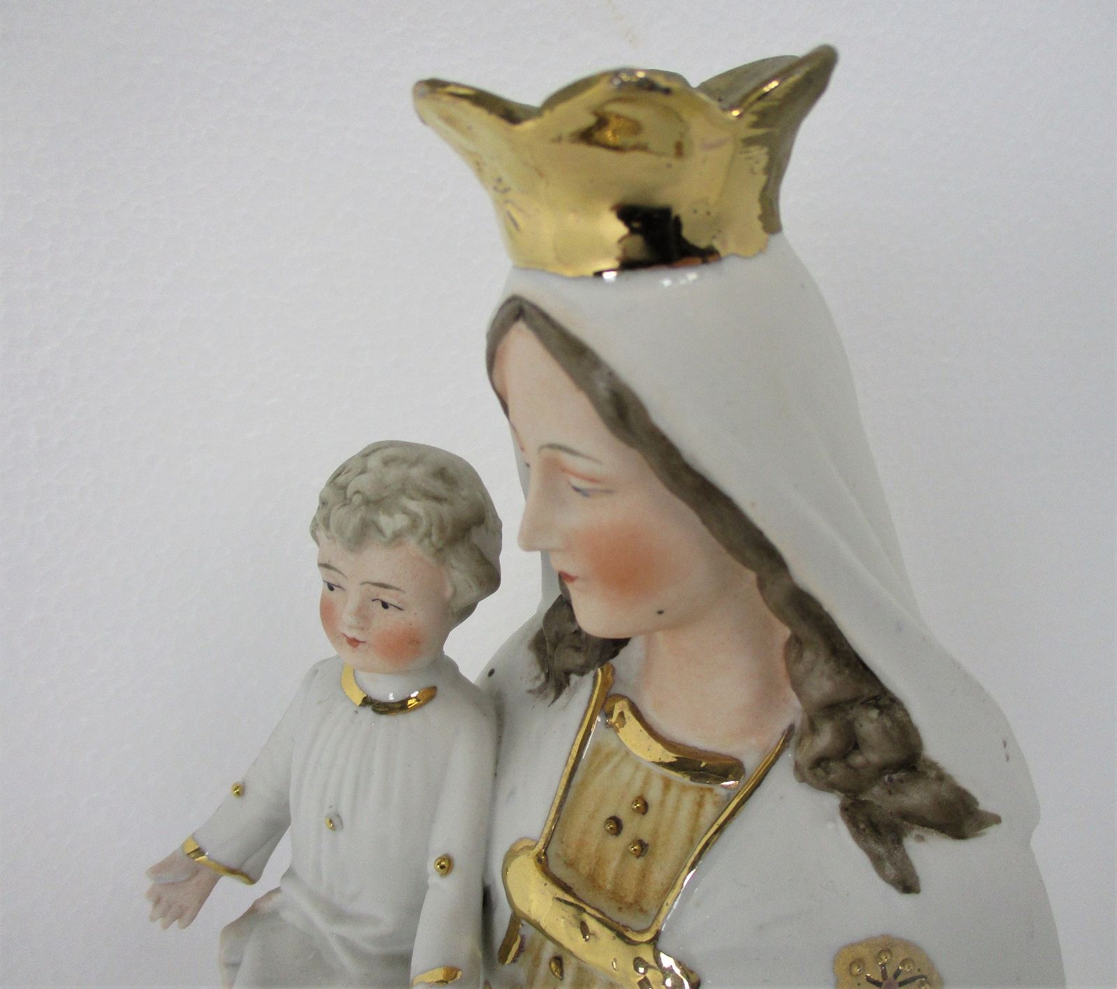 Antique Porcelain Bisque Statue Virgin Mary Our Lady Madonna Infant Jesus  Orang photo 223.0