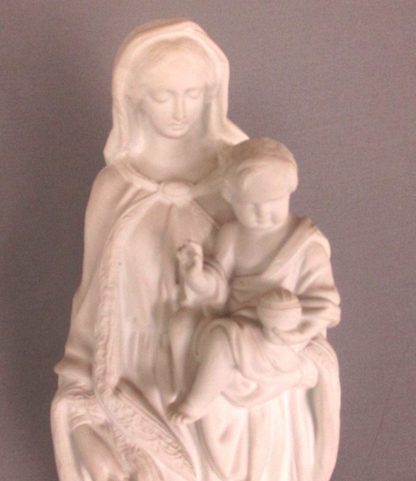 French Antique 1900 Bisque Statue Virgin Mary Our Lady Infant Exquisite 17.32" photo furniture