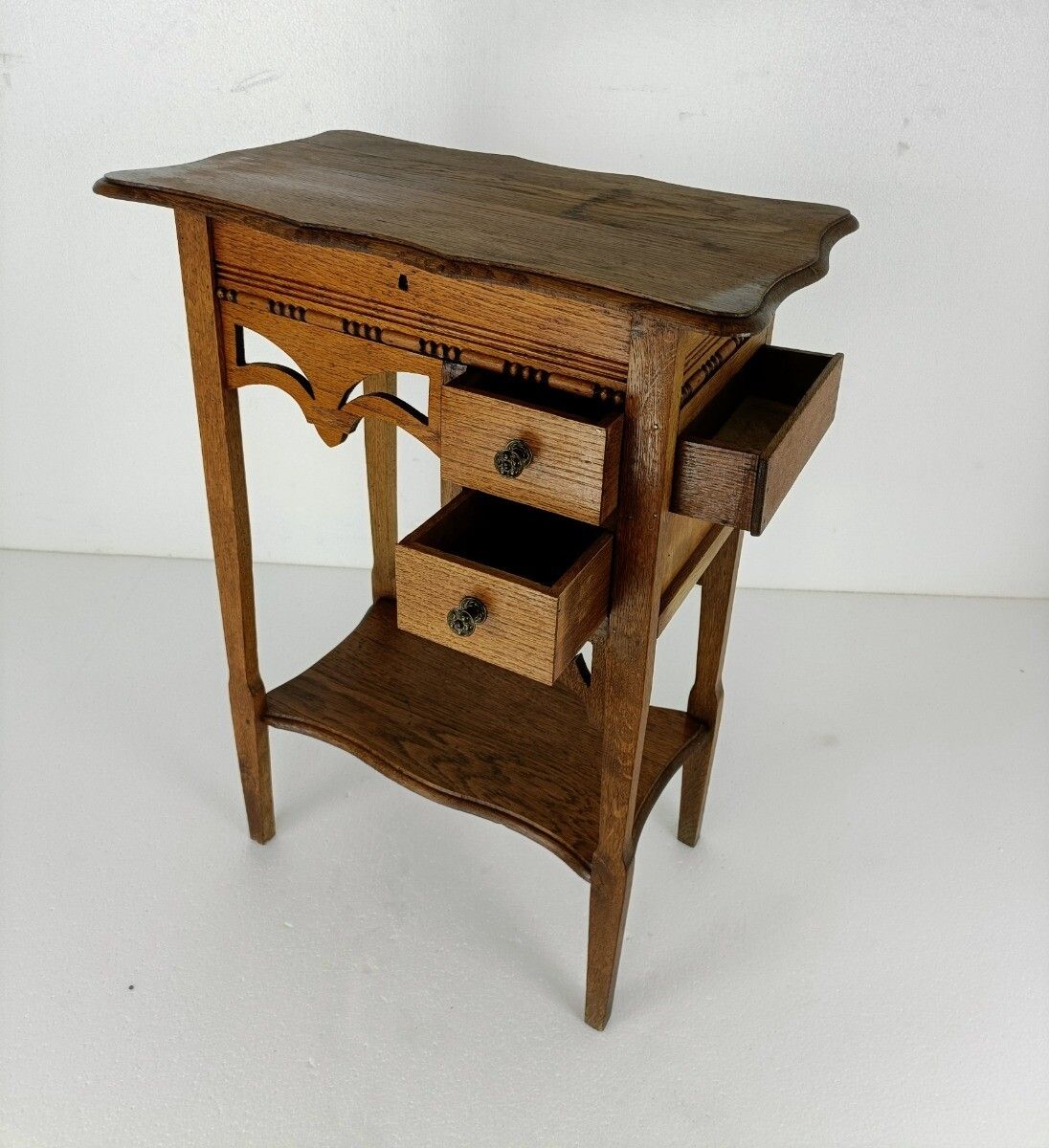 Exquisite Desk Table Sewing Quilting Box Wood Antique Two Tier Art Nouveau Gorge photo Furniture
