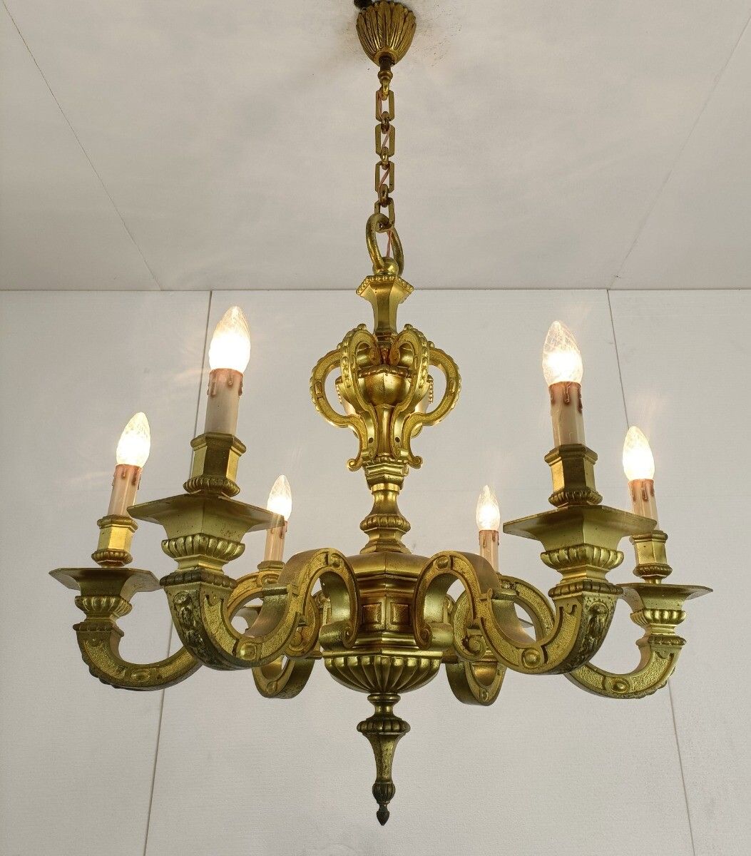 Antique Mazarin Chandelier Gilded Bronze 6 Lights Arms Baroque Style France photo Lighting