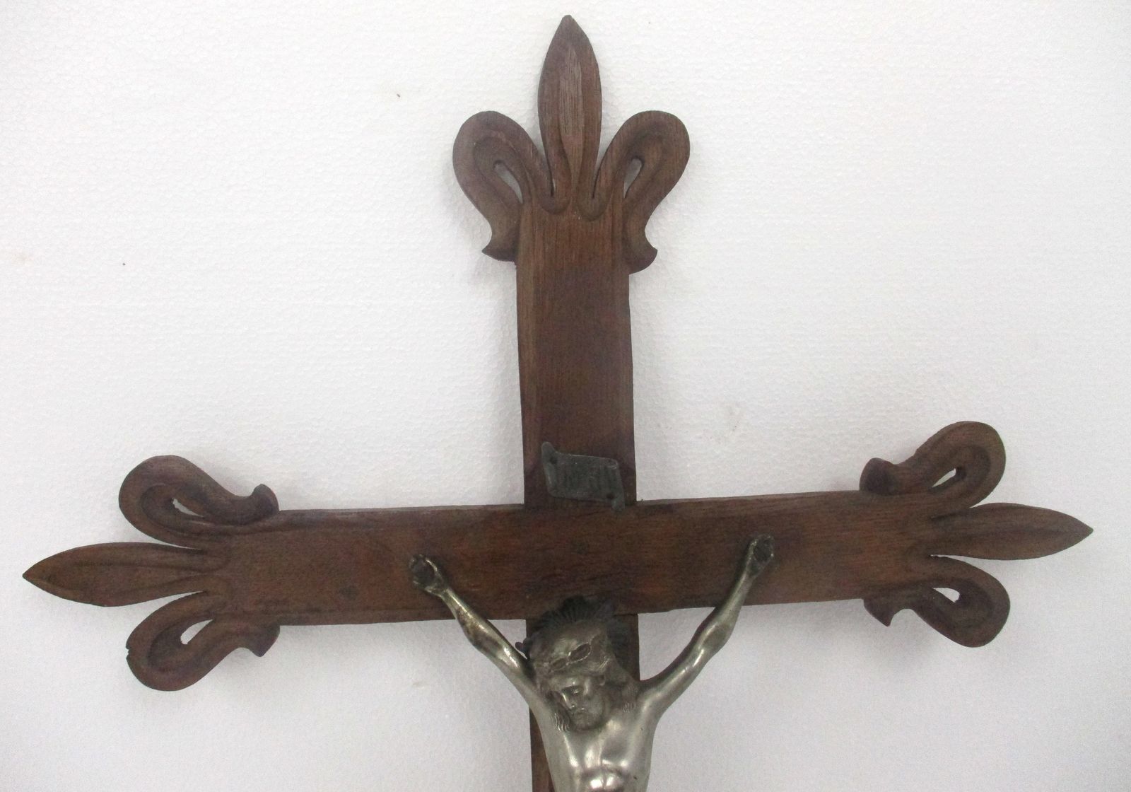 Large Hand Carved Wood French Hanging Ornate Crucifix Jesus Christ Fleur De Lis photo furniture
