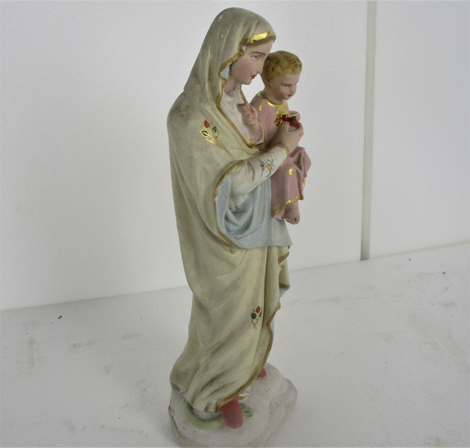 Statue Virgin Mary Madonna Infant Child Jesus Treading On Snake Plaster Htf 16.1 photo 223.0